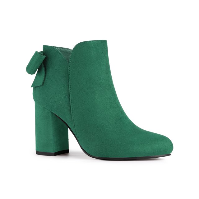 Unique Bargains Bottines à Talon Épais pour Femme à Bout Rond avec Nœud Vert 6,5