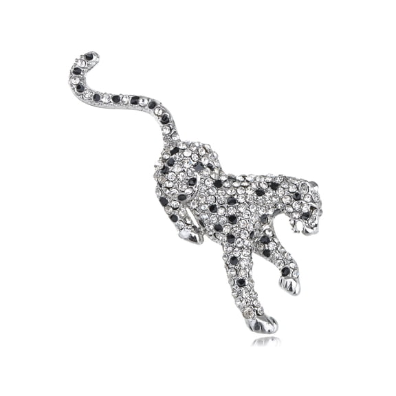 Magnificent Leaping Leopard Clear Crystal Rhinestone Fashion Jewelry Pin Brooch