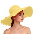 thumbnail image 2 of Cutuoiiu Womens Solid Color Wavy Wide Brim Floppy Sun Hat Foldable Shapeable Woven Hat with Rear Ribbon Bow, Casual Summer Beach Vacation Outdoor Sun Shade Hat, 2 of 9