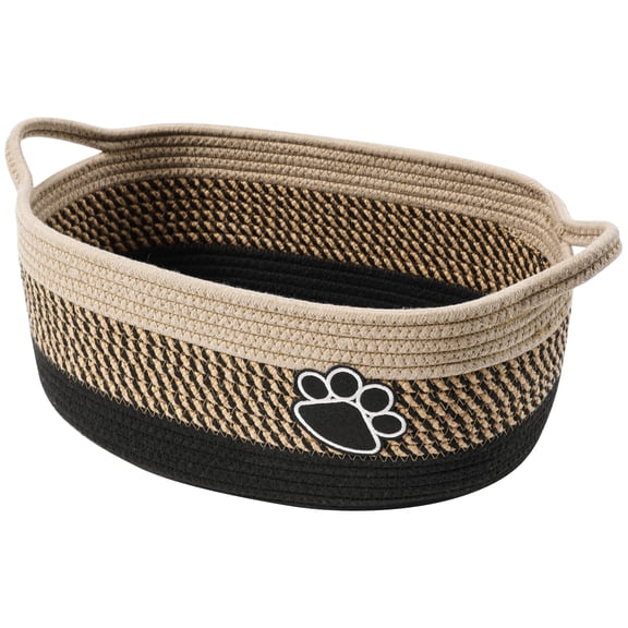 Handmade Small Woven Baskets for Organizing, Cute Cotton Rope Storage Basket with Handle - Light Beige, Perfect Dog Toy Bin & Cat Toy Basket for Home Decor