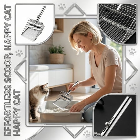 Large Cat Litter Scoop Fine Mesh Metal Litter Scoop for Cat Litter Box Push-Pull Design Litter Scoop with Durable Metal Construction - for Cat Owners Daily Cat Litter Cleaning Multi-Scenario Use