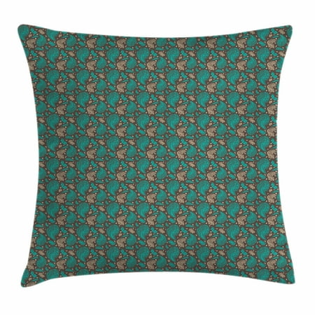 Brown And Turquoise Pillows Brown and Blue Throw Pillow Cushion Cover, Abstract Flyaway Leaves with Curly Artistic Details Retro, Decorative Square Accent Pillow Case, 16 X 16 Inches, Umber Turquoise and Cocoa, by Ambesonne ()
