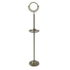 Floor Standing Make-Up Mirror 8-in Diameter with 3X Magnification and Shaving Tray in Antique Brass