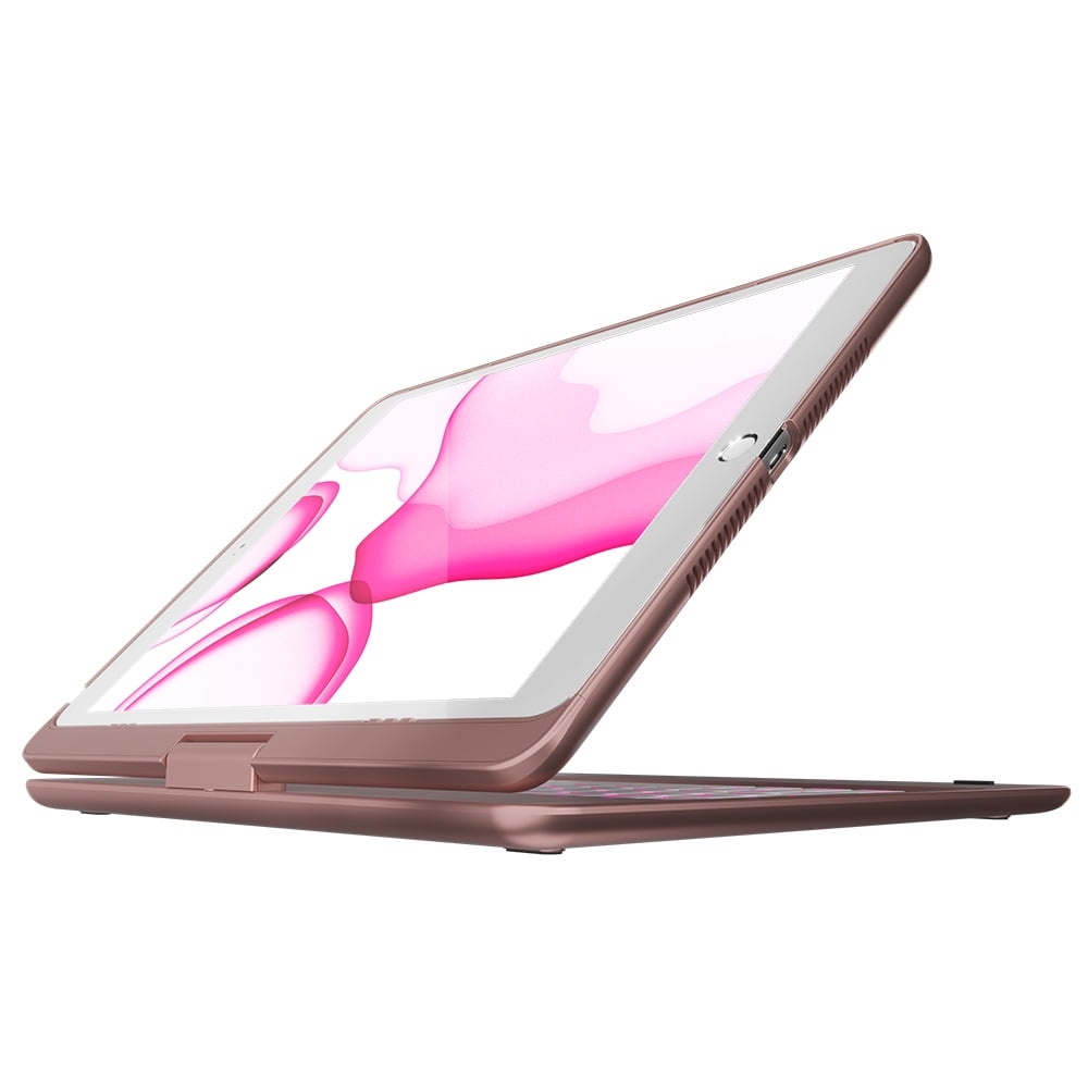 typecase Keyboard Case for iPad 9.7 inch 6th & 5th Gen Air 2 & Air 1, Thin & Light, 360 Rotatable, Wireless/BT, Backlit 10 Color, 9.7 inch Case for iPad (Rose Gold)