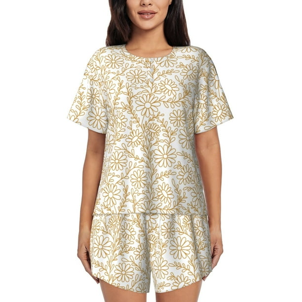Fotbe Plant Conjunto de Pijama Estampado para Mujer, 2 Piezas, Ropa de Dormir con Camiseta de Manga Corta y Shorts Suaves-Small
