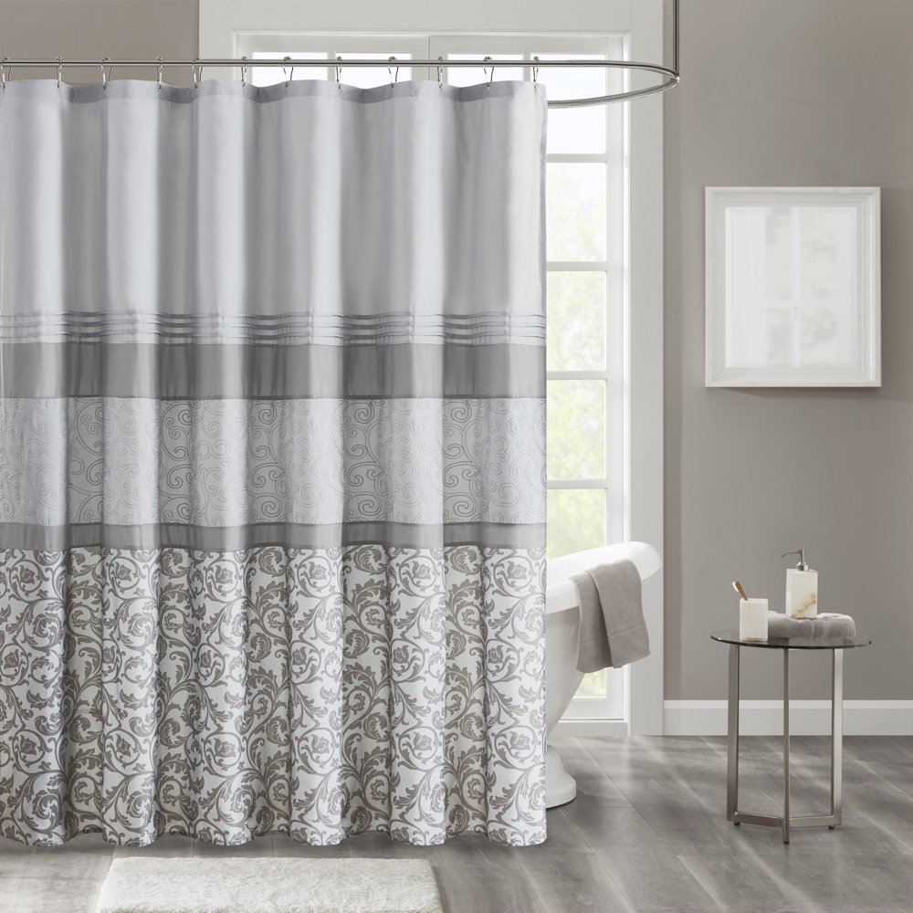 510 Design Casey Printed and Embroidered Shower Curtain, Grey, 72x72