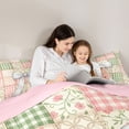thumbnail image 4 of Manfei Patchwork Plaid Bow Full Size Comforter Sets,Floral Stitch Bedding Comforter Set,Pink Reversible,3 Pieces,1 Comforter and 2 Pillowcases, 4 of 7