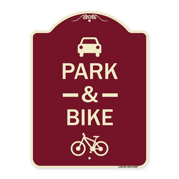 SignMission Designer Series Sign - Park & Ride (With Bicycle Graphic | Burgundy 18" x 24" Heavy-Gauge Aluminum Architectural Sign | Protect Your Business & Municipality | Made in the