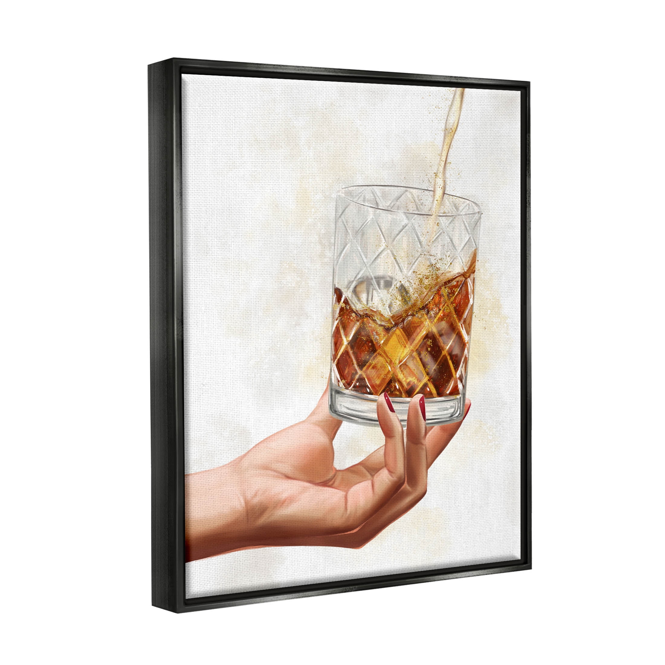 Stupell Industries Pouring Liqueur Glass Beverage Graphic Art Jet Black Floating Framed Canvas Print Wall Art, Design by Ziwei Li