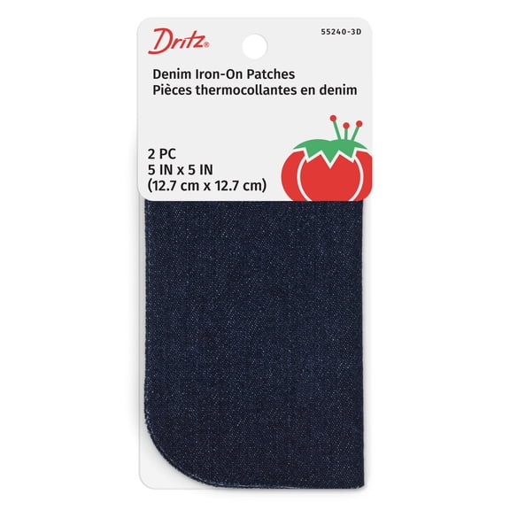Dritz Denim Iron-On Patches, 5 x 5-Inch, 2 Count, Dark Blue