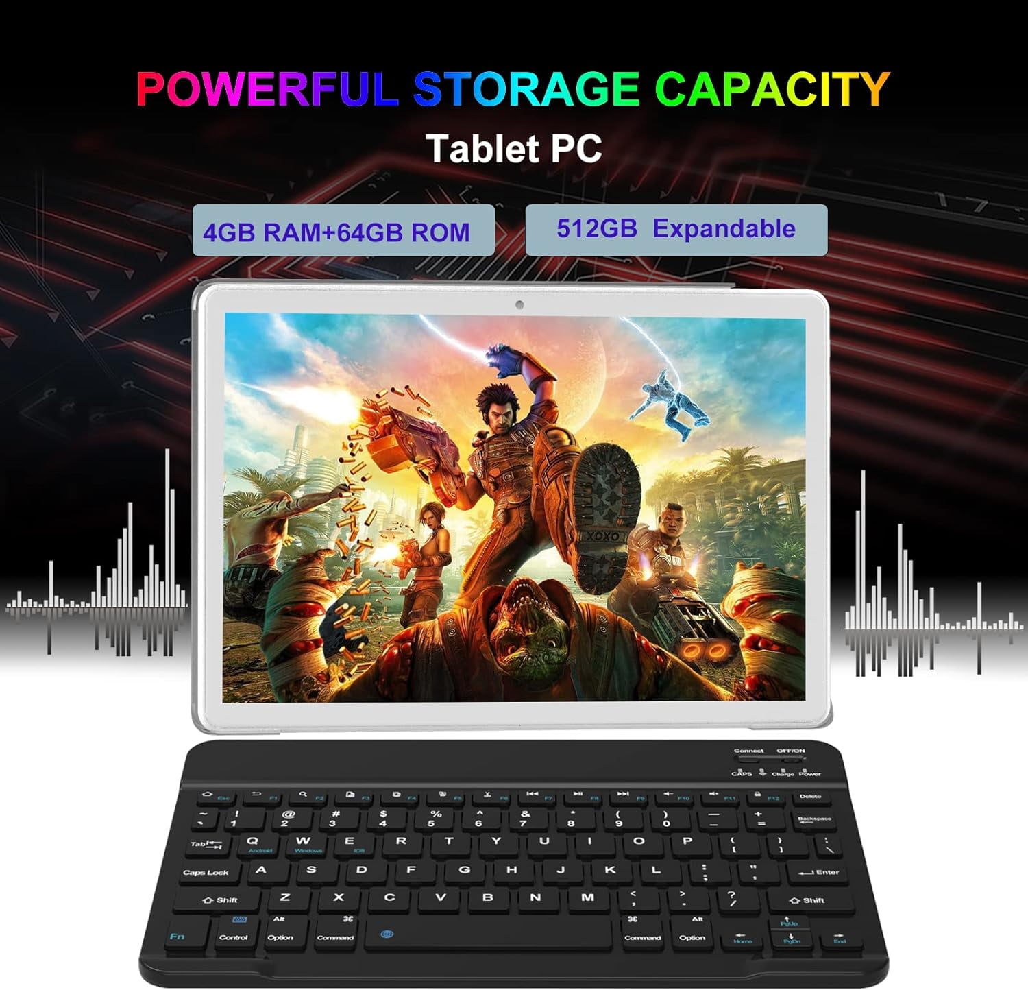 Android 11 Tablets, 2 in 1 Tablet 10.1 inch Tablet PC with Keyboard, Octa-Core, 64GB Storage, 4GB RAM, Stylus, Case, 13MP Camera, WiFi, Bluetooth, GPS (White)