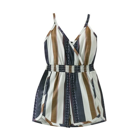 

Frobukio Kids Toddlers Baby Girls Romper Sleeveless V Neck Striped Print High Waist Shorts Summer Jumpsuit White 4-5 Years