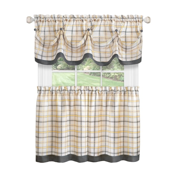 Simple Elegance Venezia Window Curtain Tier Pair and Valance Set - 58x36 - Grey