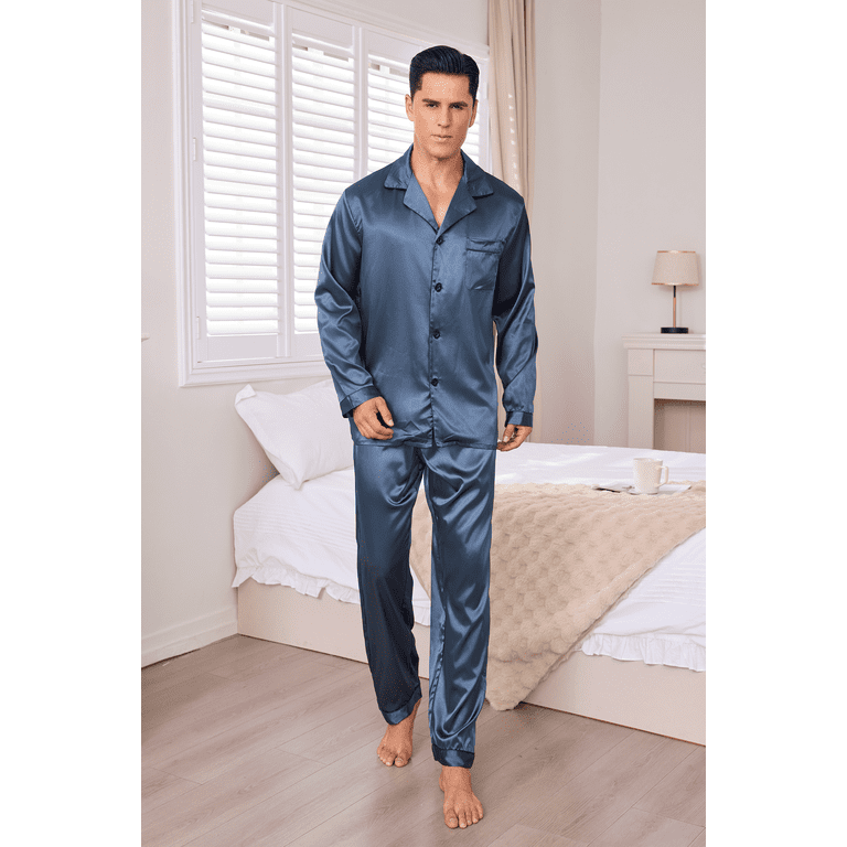 Onimisc Men's Satin Silk Pajama Set Long Sleeve photo 3