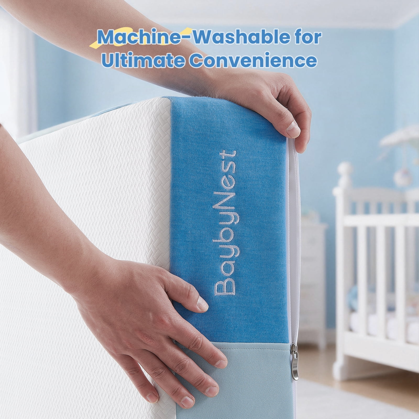 BaybyNest Crib Mattress 52"x27.5"x6" Crib Mattress, Dual-Sided 100% Knitted Fabric Moisture-Non-Toxic Wicking Cover