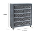 thumbnail image 5 of Benjara Rall 49 Inch Tall 5 Drawer Dresser Chest, Crystal Knobs, Smooth Gray Velvet, 5 of 5