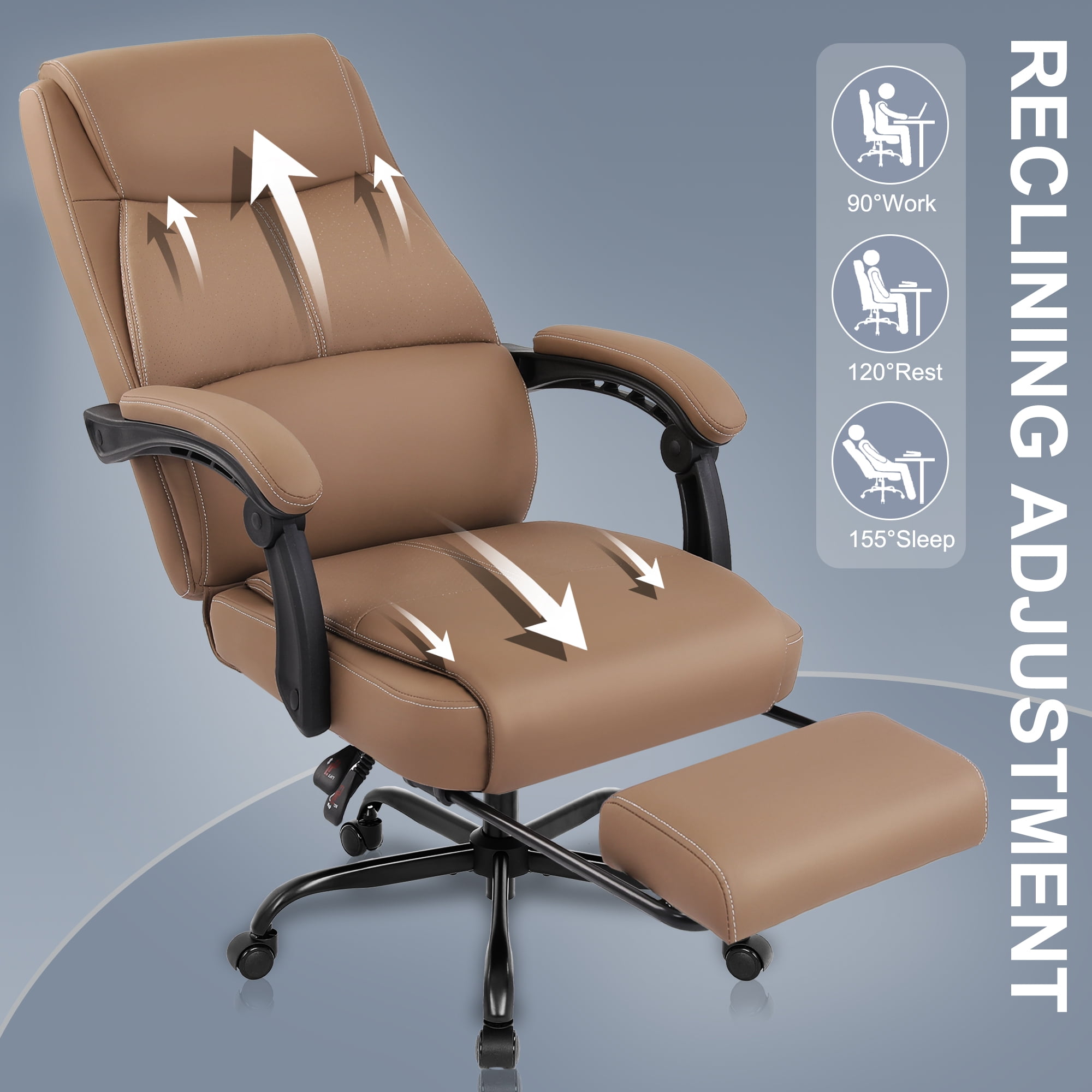 Misolant Big and Tall Office Chair with Footrest, High Back Desk Chair with Linkage Armrest, 90-155° Recline Executive Computer Chairs with Adjustable Height for Home