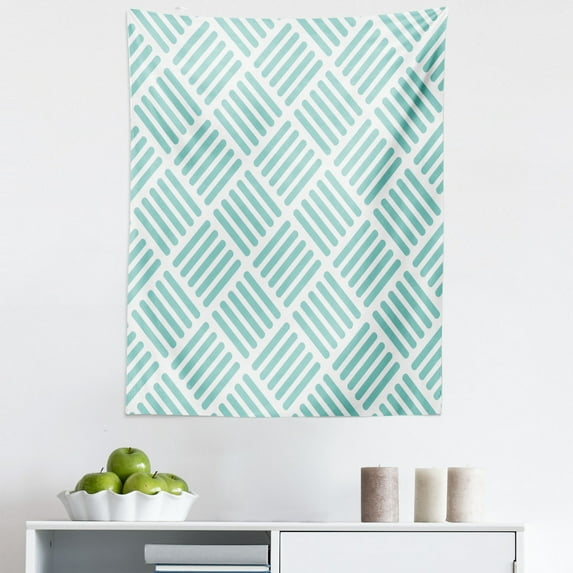 Aqua Tapestry, Diagonal Parallel Lines in Different Directions Retro Modern Style Geometrical, Fabric Wall Hanging Decor for Bedroom Living Room Dorm, 5 Sizes, Mint Green White, by Ambesonne