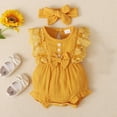 thumbnail image 3 of Baby Girl Lace Romper Sleeveless Ruffle Bow Decorated Romper Jumpsuit Bodysuit with Headband Newborn Baby Clothes 0-18 Months, 3 of 9