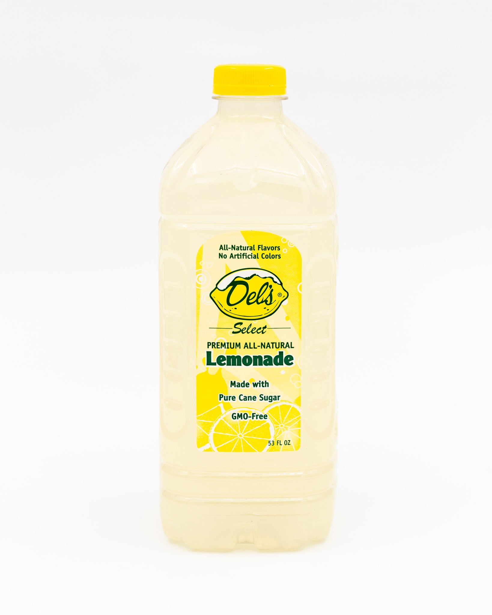 Del's Premium Lemon-ade 53oz.  Made with Pure Cane Sugar