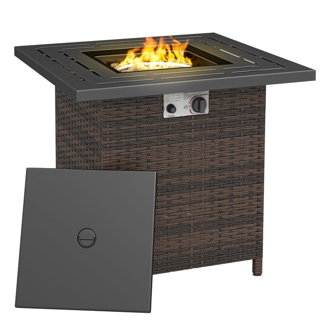 Outsunny Propane Fire Pit Table, 28 Inch 40,000 BTU Rattan Fire Table