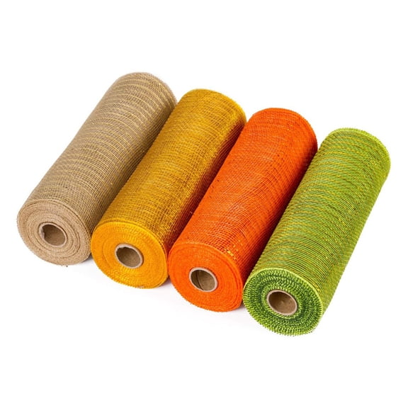 4-Pack Deco Poly Mesh Ribbon, 10 in x 30 ft Multi-Colored Mesh Rolls for Wreaths, Metallic Foil for Garland Crafting, Gift Baskets, and Easter Halloween Decorating