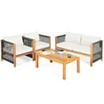 thumbnail image 2 of Costway 4PCS Wooden Patio Furniture Set Cushioned Sofa W/Rope Armrest White, 2 of 9