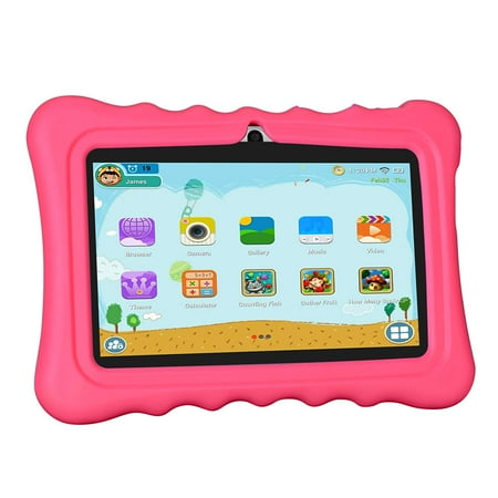 Q88 Kids Android 7.1 OS t ablet 7" Display 1G RAM 8 GB ROM Light Weight Portable Kid-Proof Shock-Proof Silicone Case Kickstand Available with iWawa for Kids Education Entertainment (Pink)