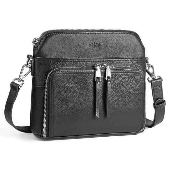 Bolso bandolera de cuero genuino negro para mujer