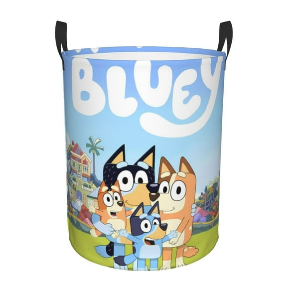 Saiise Bluey Print Laundry Basket Circular Laundry Hamper with Handles Waterproof Dirty Clothes Storage Basket for Bedroom Bathroom Dorm Living Room-Small