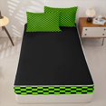 thumbnail image 4 of Erosebridal Modern Checkered Pattern Zipper Queen Comforter Set with Fitted Sheet and 2 Pillowcases,Square Block Print Zipper Bedding Set,Neon Green Black,Black Reversible, 4 of 6