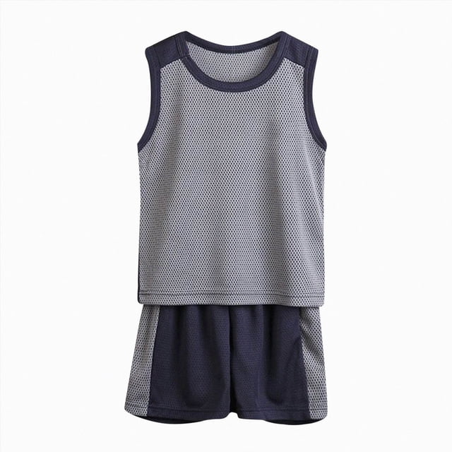 COMVALUE Boys Clothes Tank Tops Boy Outfits + Shorts with Pockets Grey for Size 13-14 Years
