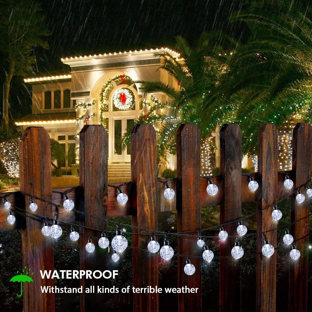 GooingTop 2 Pack Solar Outdoor String Lights Waterproof,Each 30FT 60LED Crystal Globe Solar Twinkle Fairy Lights for Gazebo Yard Garden Tree Decorations, White
