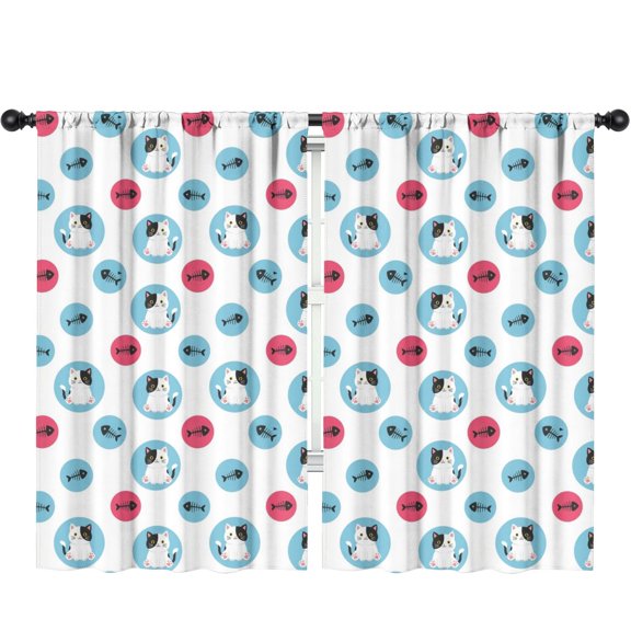 Blackout Kids Curtains,Cat and Fishbone White Pattern Children's Insulated Curtains Set Of 2,Bedroom Essentials,Toddler Room Decor 52"x84"