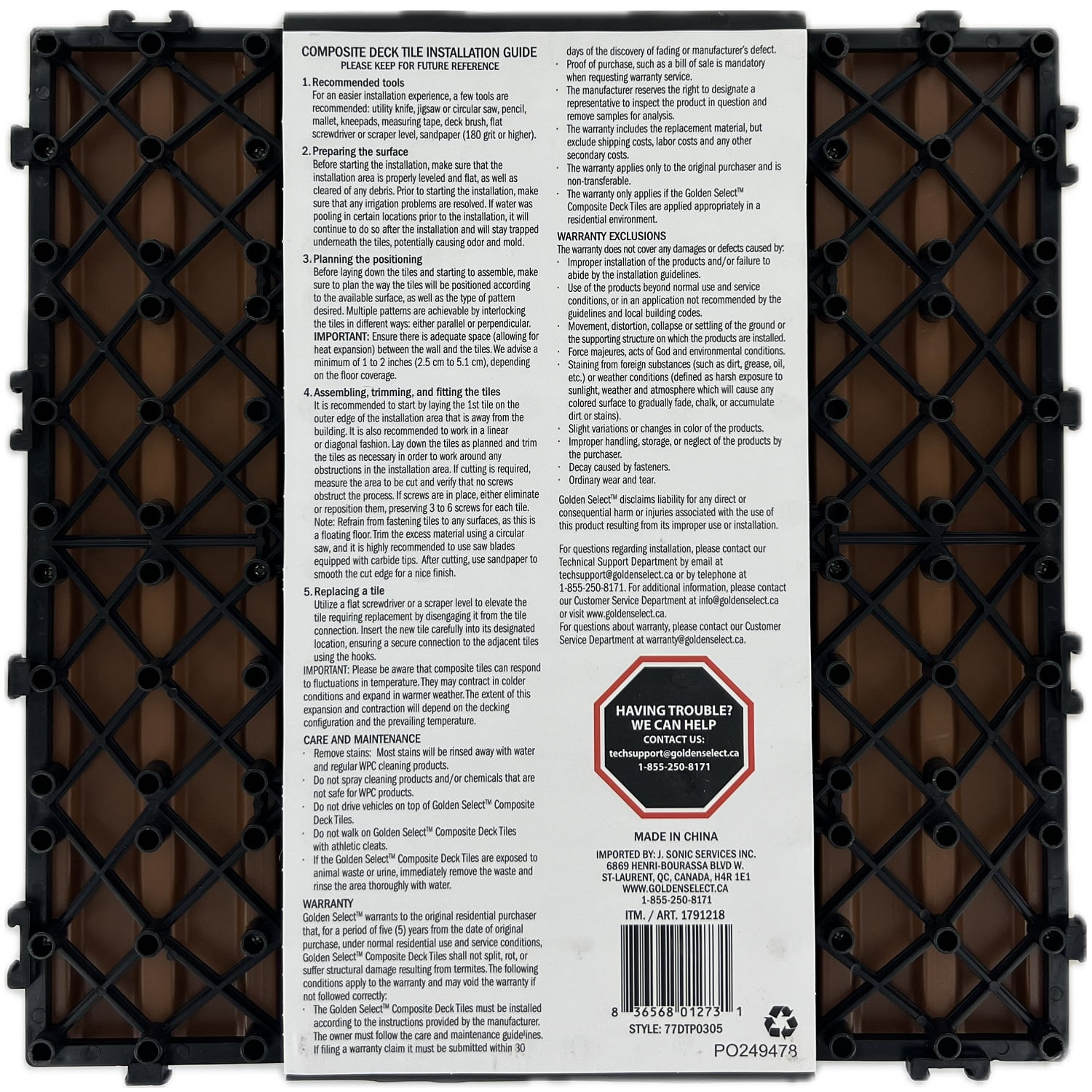 Golden Select Composite Deck Tile, Light Brown, 8 Count (7.75 Square Feet Total)