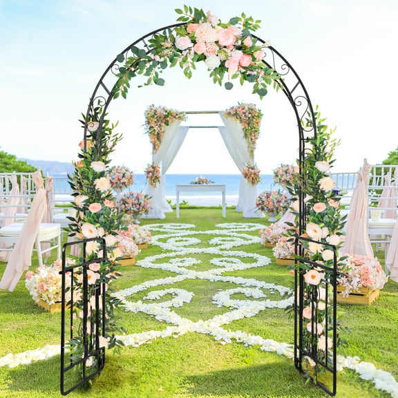 Metal Garden Heavy-Duty Arch with Gate Arbor Trellis Arbour Archway for Climbing Plants Roses Vines Support Rack, Outdoor Lawn Backyard Patio Wedding Party Ceremony Decoration