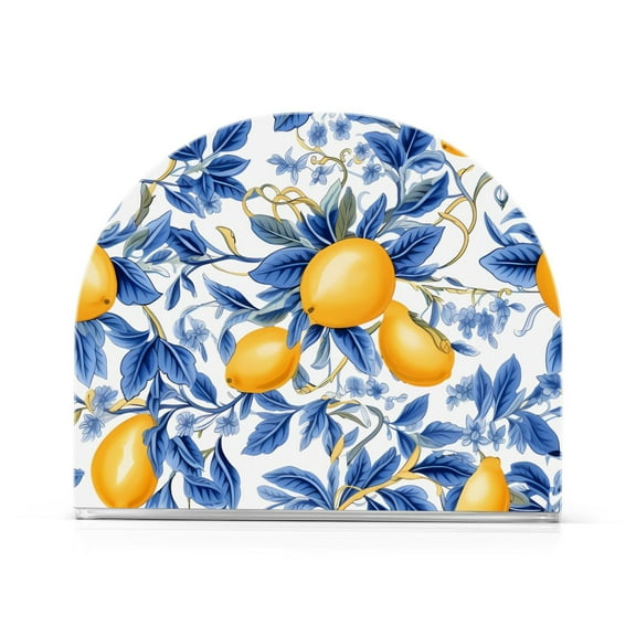 Lemons and Blue Leaves Acrylic Napkin Holder Clear Paper Tissue Dispenser Kitchen Dining Room Bathroom Party Hotel