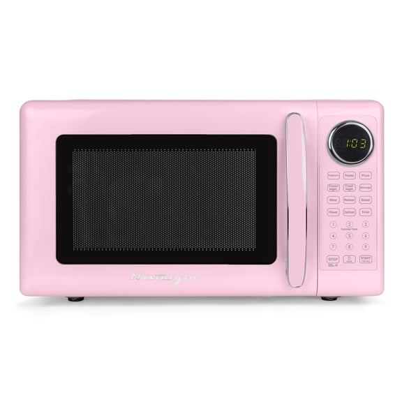 Nostalgia 0.7 cu ft Retro Microwave Oven, 700W Countertop Microwave Oven with 8 Auto Cook Programs, Pink