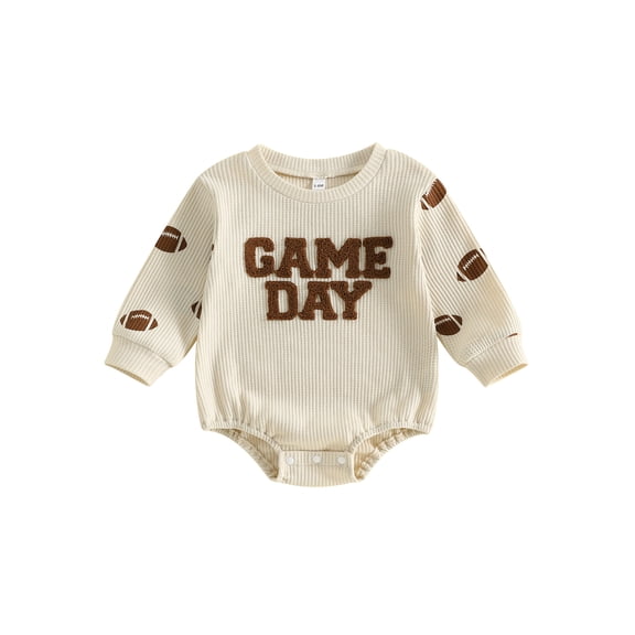 Cenuakty Baby Boys Girls Romper Long Sleeve Round Neck Football Embroidery Bodysuit Newborn Fall Playsuit