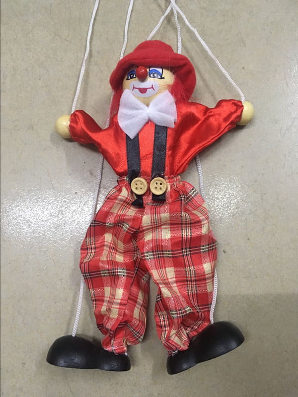 7 Inch Tall Santa Marionette String Puppet  With Wood Head Hands & Feet 