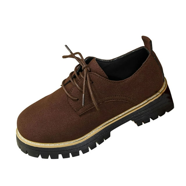 Fashionable Solid Color Women's Casual Round Toe LaceUp Loafers with Thick MidHeel
