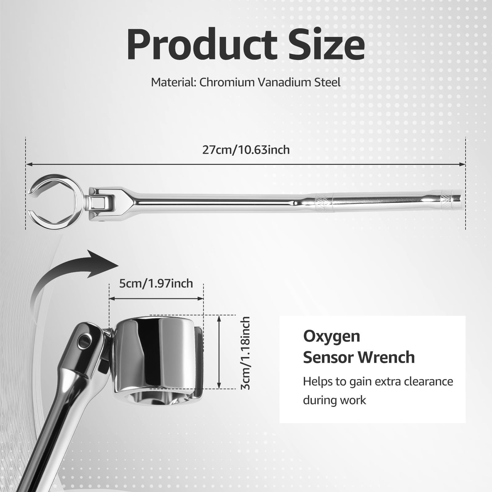22mm O2 Oxygen Sensor Wrench Contour Handle Flexible Head Chrome Vanadium Steel Socket Tool (silver )