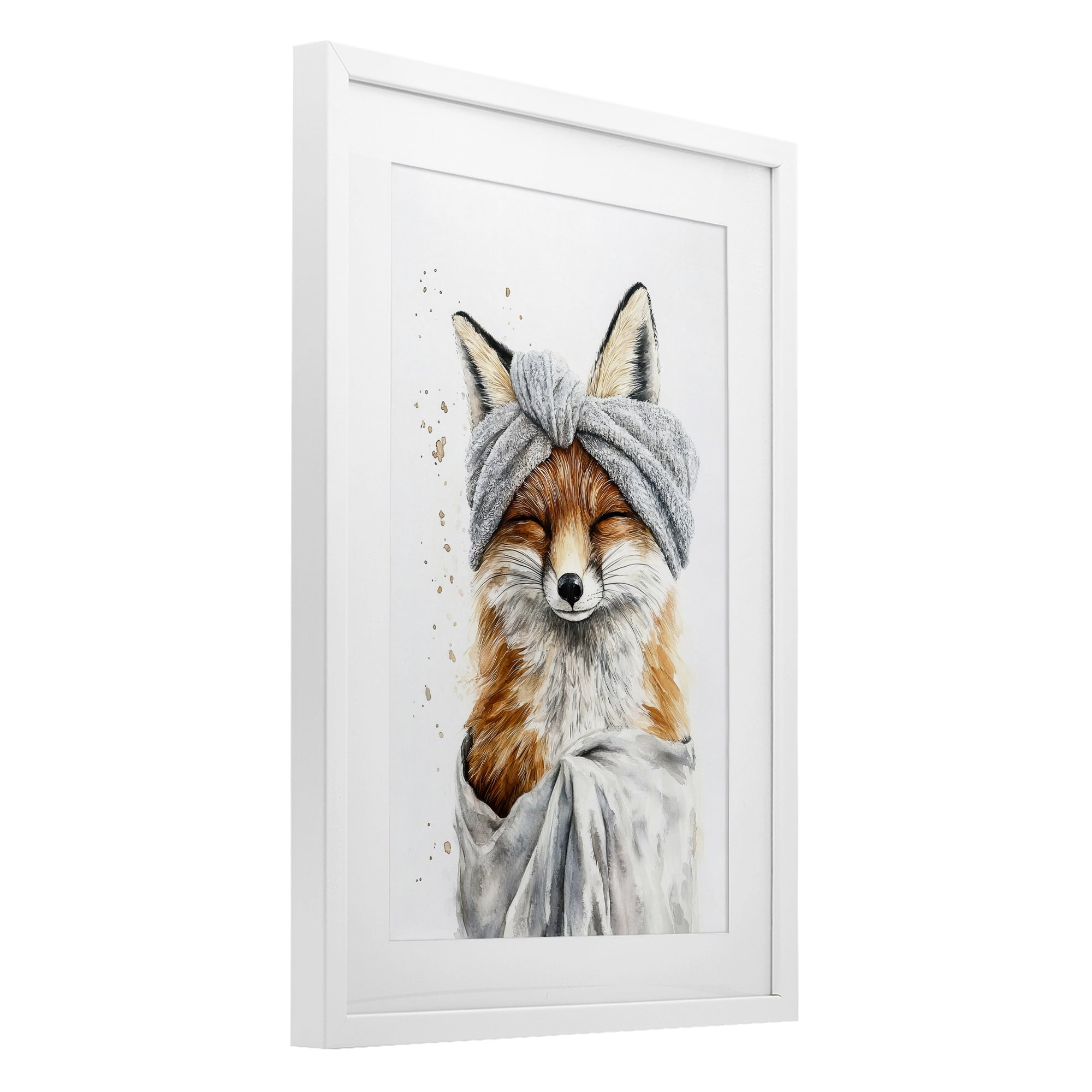 Stupell Industries Bathroom Fox Wrapped in Towel White Framed Print Under Glass, design by Tina LeCour