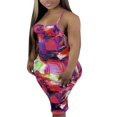 thumbnail image 1 of Women Halter Bodycon Sleeveless Ruched Spaghetti Strap Tie Dye Printing Club Party Mini Dress, 1 of 6