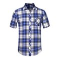 thumbnail image 1 of Camisa de vestir para hombre Camisas de cuadros a cuadros con botones de manga corta de algodón de Azul real L Unique Bargains Camisa, 1 of 6