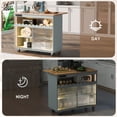 thumbnail image 3 of 44" Kitchen Island with Drop Leaf, Rolling Kitchen Cart with LED Light, Power Outlets and 2 Sliding Fluted Glass Doors, Large Kitchen Island Cart with 2 Cabinet and 1 Open Shelf (Grey Blue), 3 of 9