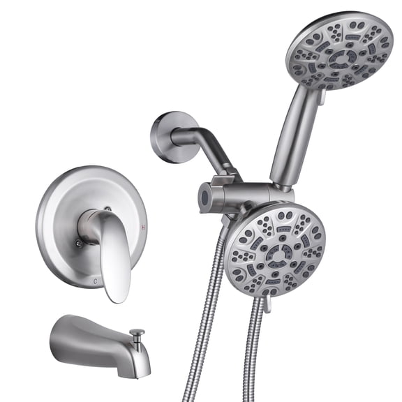 Wowow Single Handle 8-Spray Tub and Shower Faucet with Dual Showerhead 1.8 GPM in Brushed Nickel Valve Included