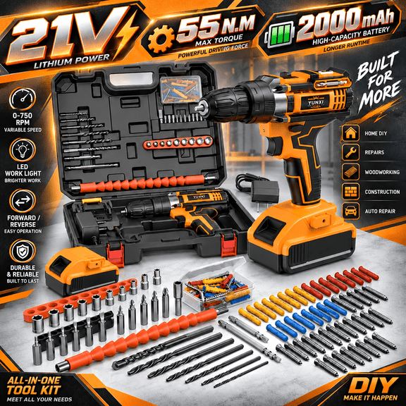 21V Cordless Drill Driver Piece Tool Set High Torque 2.0 Ah Battery 25 1 2 Speed Clutch CR V Tools Flexible Shaft LED Light For Home Repair Ideal Gift For Men And Women Holiday Gifts