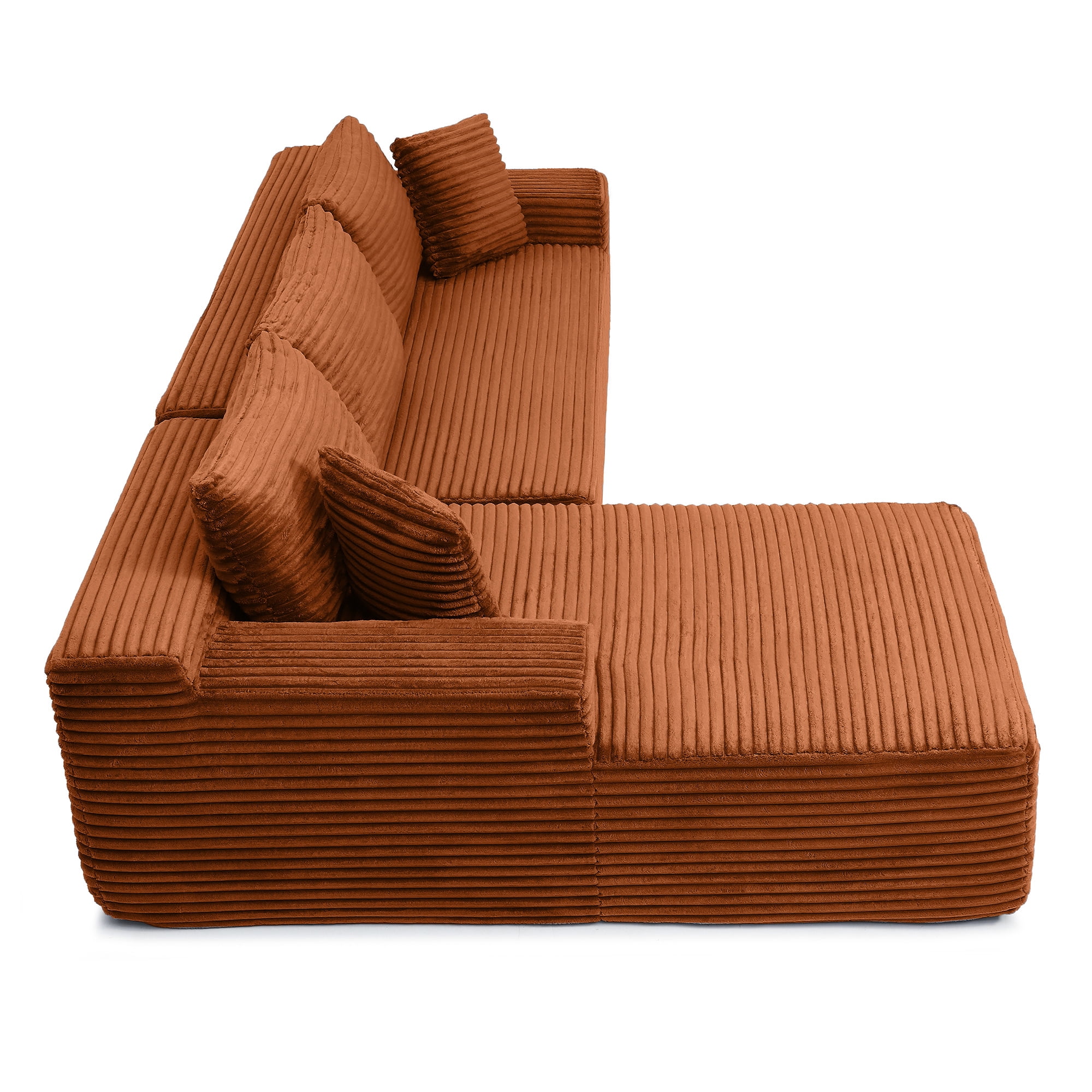 Aukfa 105" Cloud Sectional Sofa Boneless Couch Modular Sofa Bed for Living Room, 2Pillows, Left Chiase, Corduroy, Orange