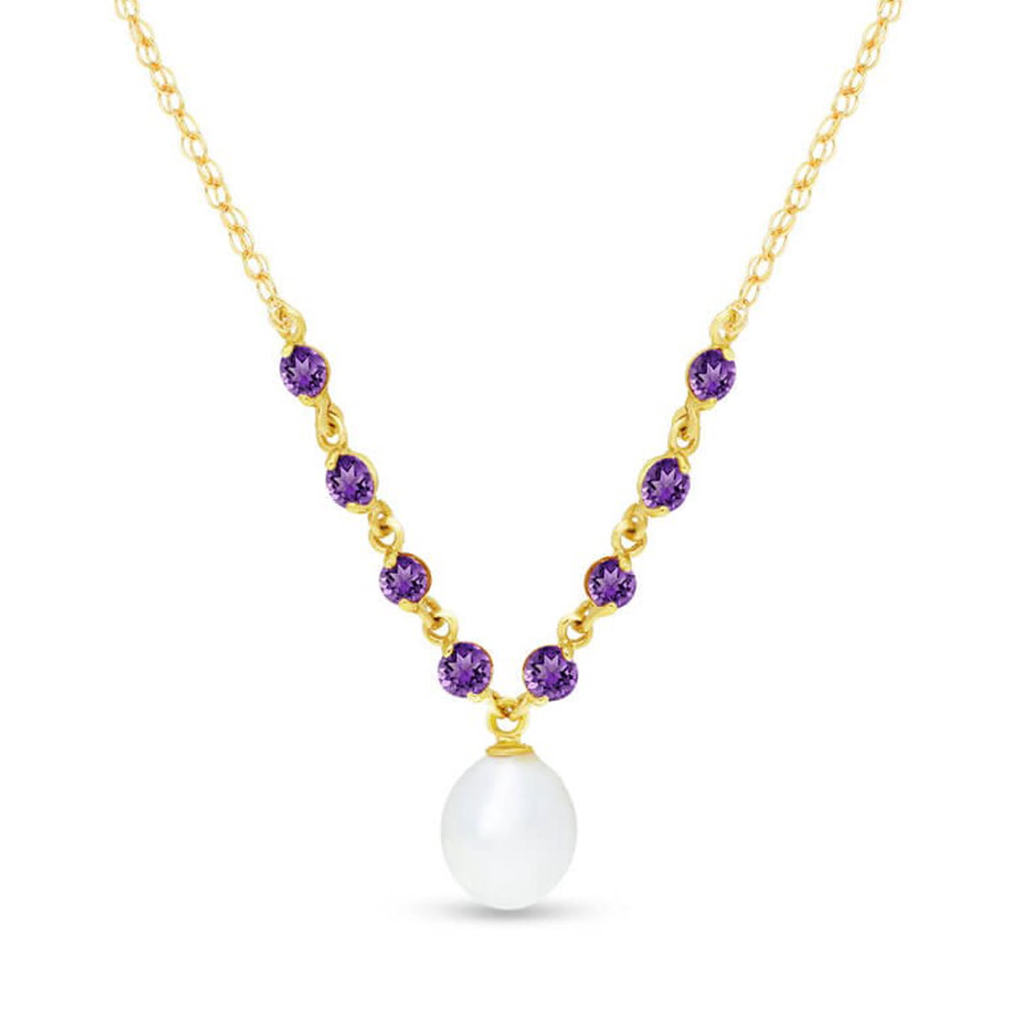 Galaxy Gold 14K Solid Gold Natural Amethyst Drop Necklace for Women - Yellow Gold Fine Jewelry